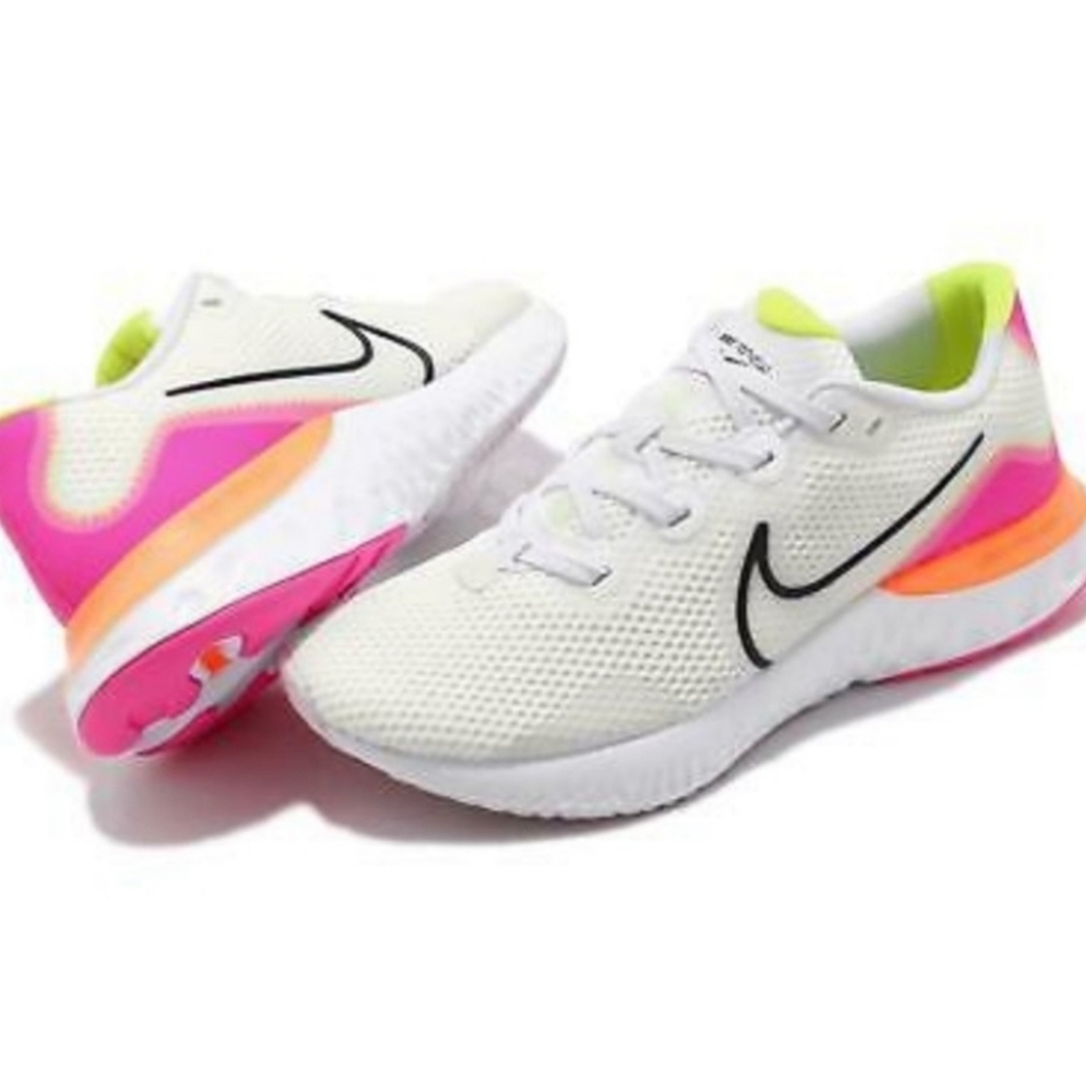Nike Renew Run Running Shoe Platinum Pink Blast White Black Orange Yellow Neon